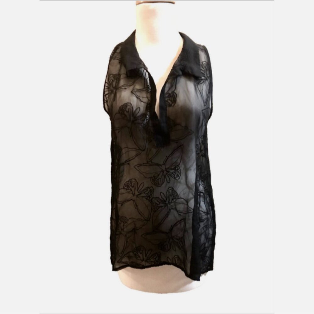 Language of Los Angeles Silk Embroidered Sheer Top